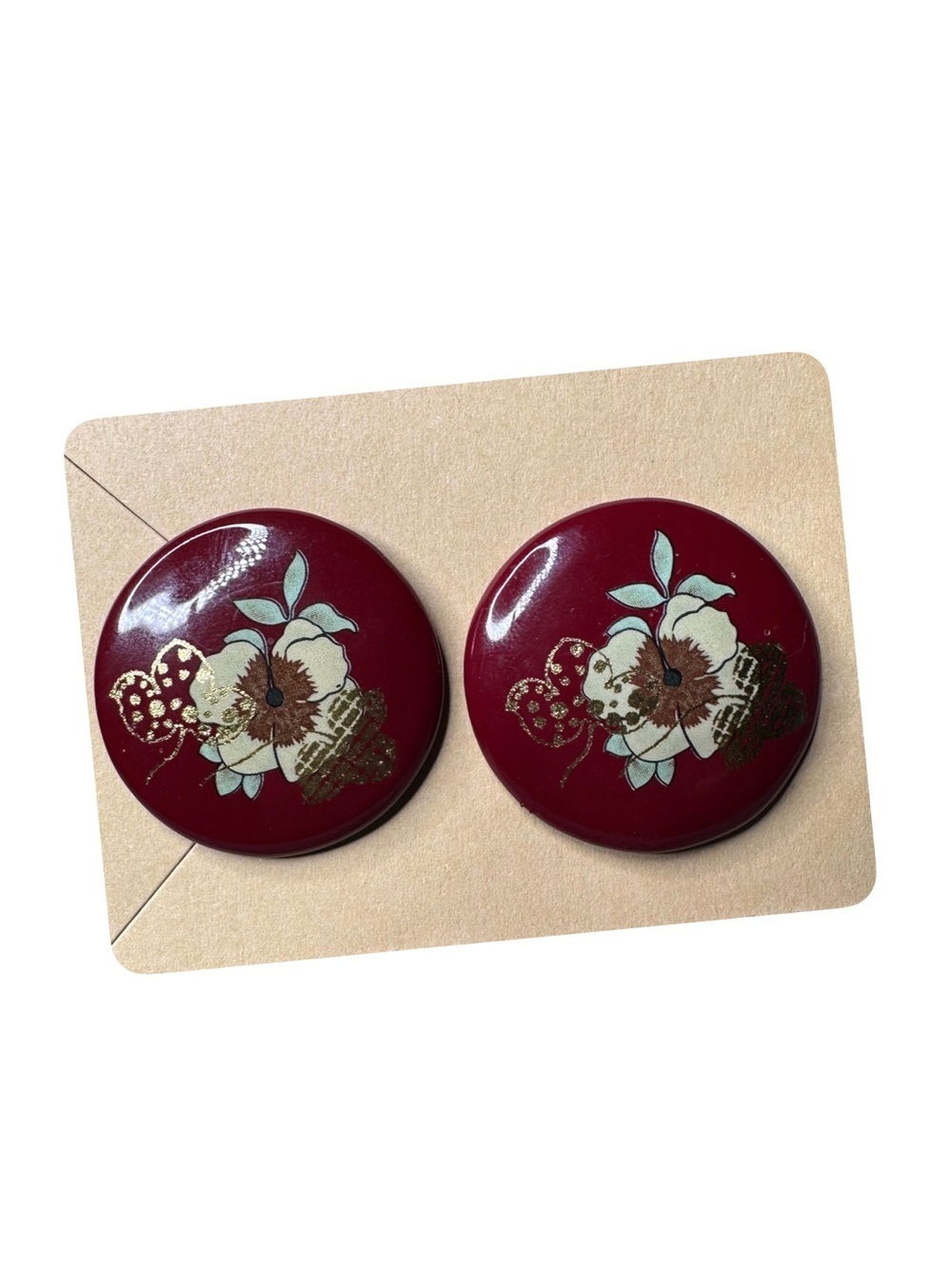 Floral Red Round Vintage Pierced Stud Earrings - Women Jewelry